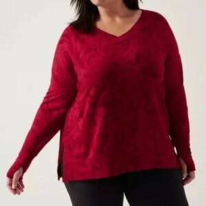 ATHLETA Coaster Luxe V-neck Long Sleeve Sweatshirt Paisley Red Womens Size XL